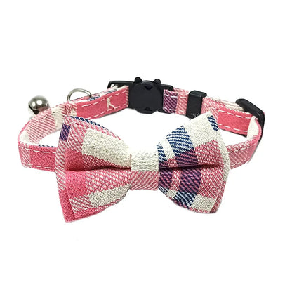 Cute Plaid Pet Collar with Bow Tie & Bell