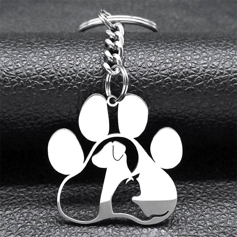 Porte-clés à empreinte de patte de chien
