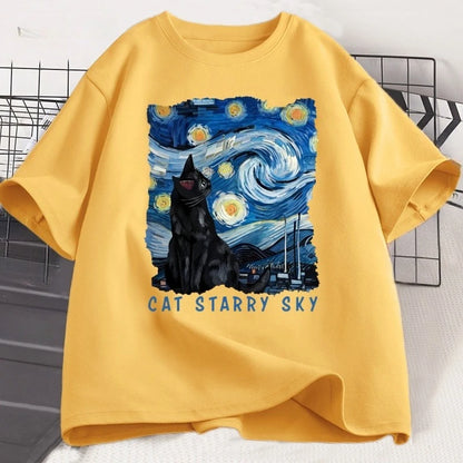 Black Cat "Starry Sky Night" T-Shirt