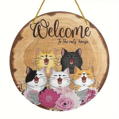 Letrero de madera de gato Bienvenido