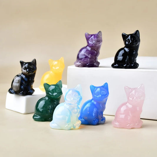 Crystal Carved Cat Decor