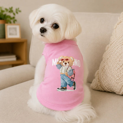 Bear Graphic Sleeveless Dog Shirt in Pink and Red