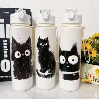 Bouteille d'eau de dessin animé de chat noir