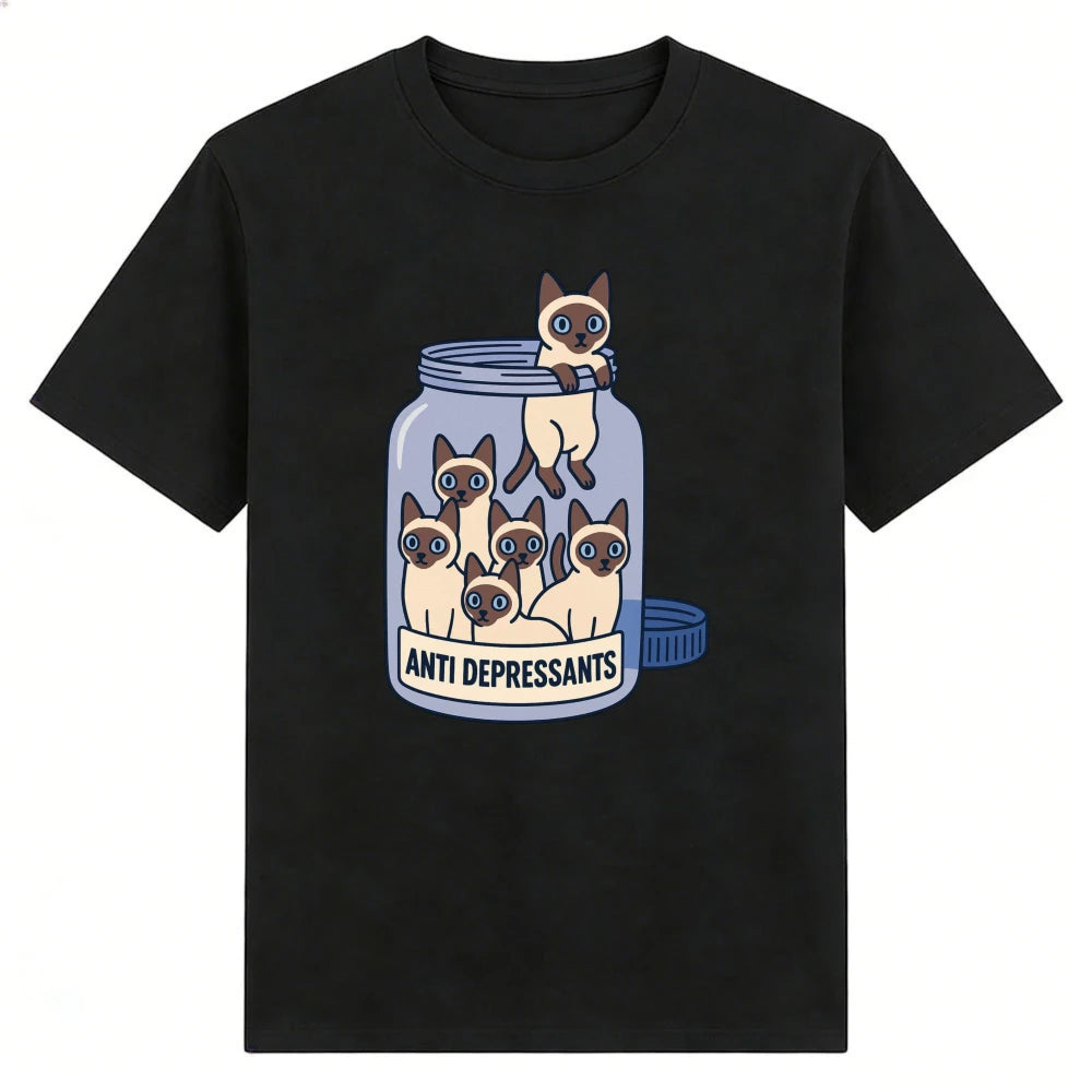 Siamese Cat Jar "Anti Depressants" Cotton Shirt