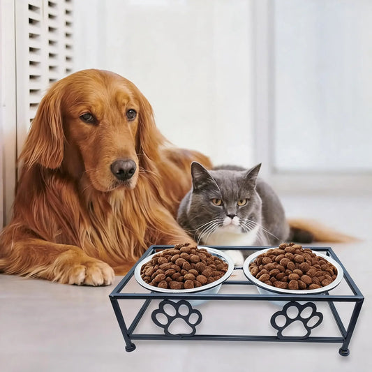Elevated Pet Feeder with Two Stainless Steel Bowls