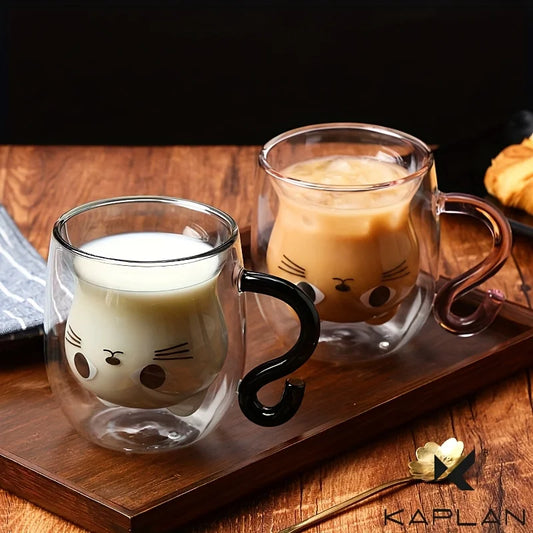 Cute Cat Glass Double-Walled Cup