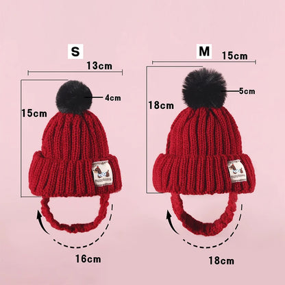 Ribbed Knit Pet Hat with Contrasting Pom-Pom