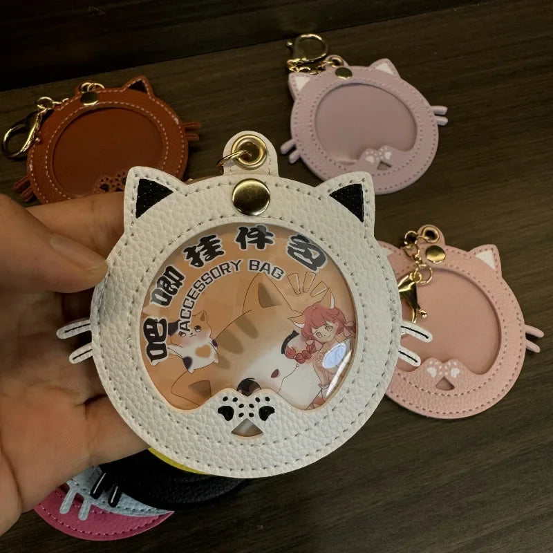 Pendentif de sac photo en cuir chat
