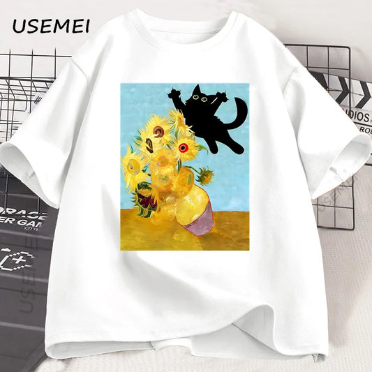 Van Gogh Cat Art T-Shirt