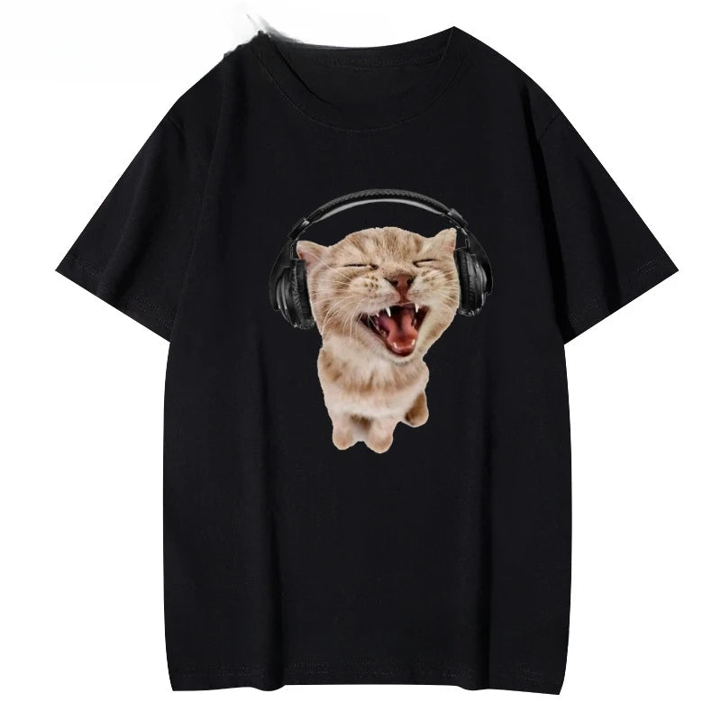Women's Cat Headphones Graphic T-Shirt