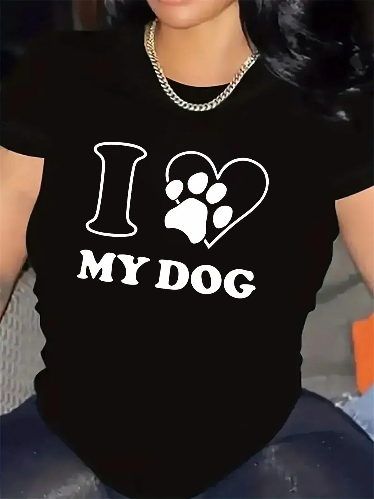 Women's I Love My Dog T-Shirt with Paw and Heart Graphic
