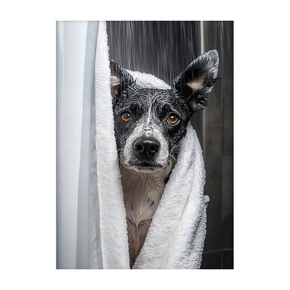 Art mural mignon de serviette de chiens de douche