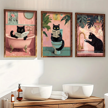 Black Cat Bathroom Wall Art Decor