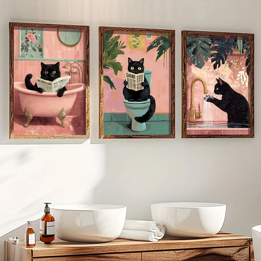 Black Cat Bathroom Wall Art Decor