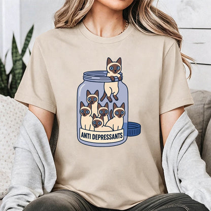 Siamese Cat Jar "Anti Depressants" Cotton Shirt