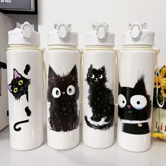 Black Cat Cartoon Water Bottle