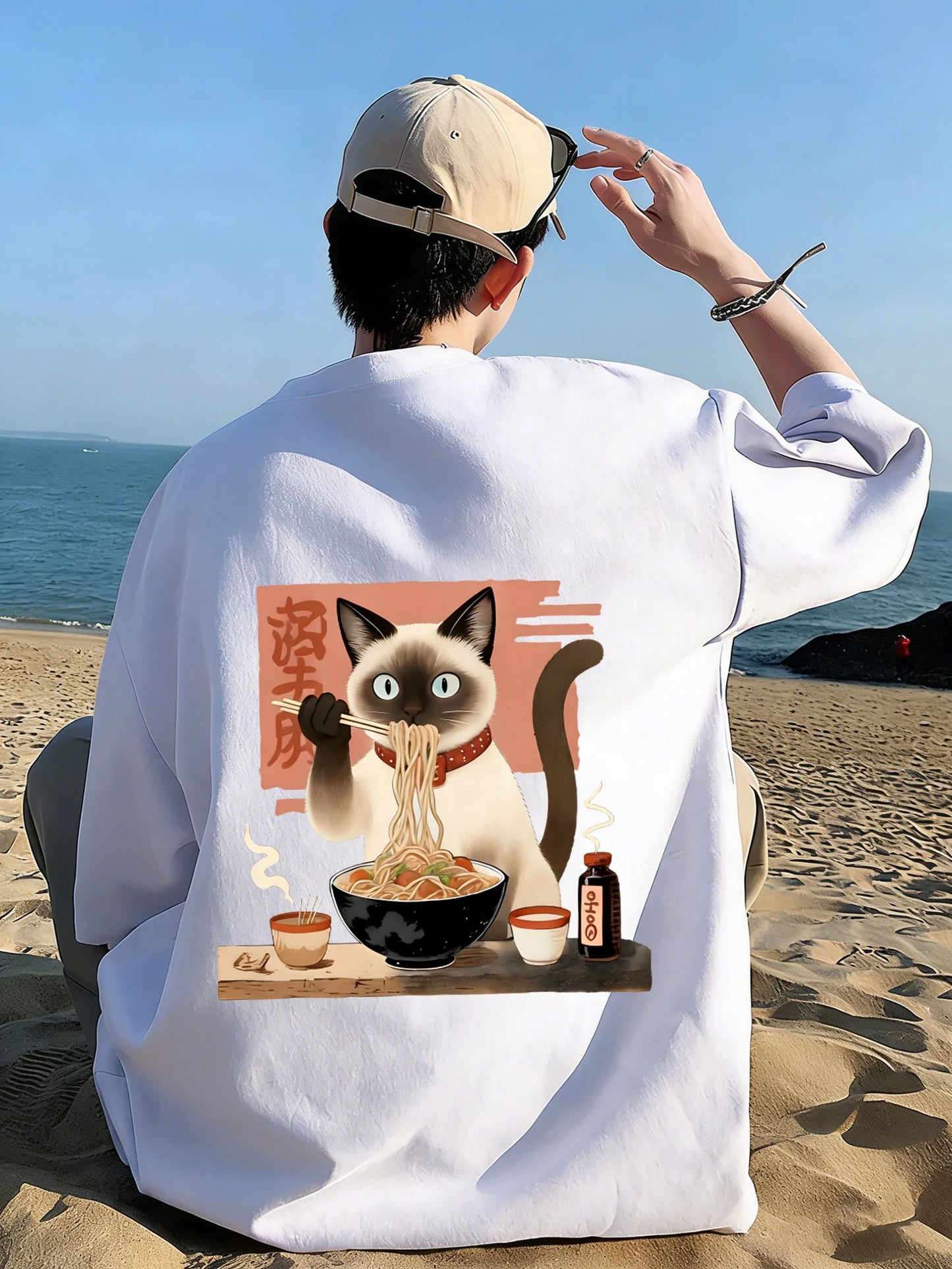 Siamese Cat Eat Noodles T-Shirt