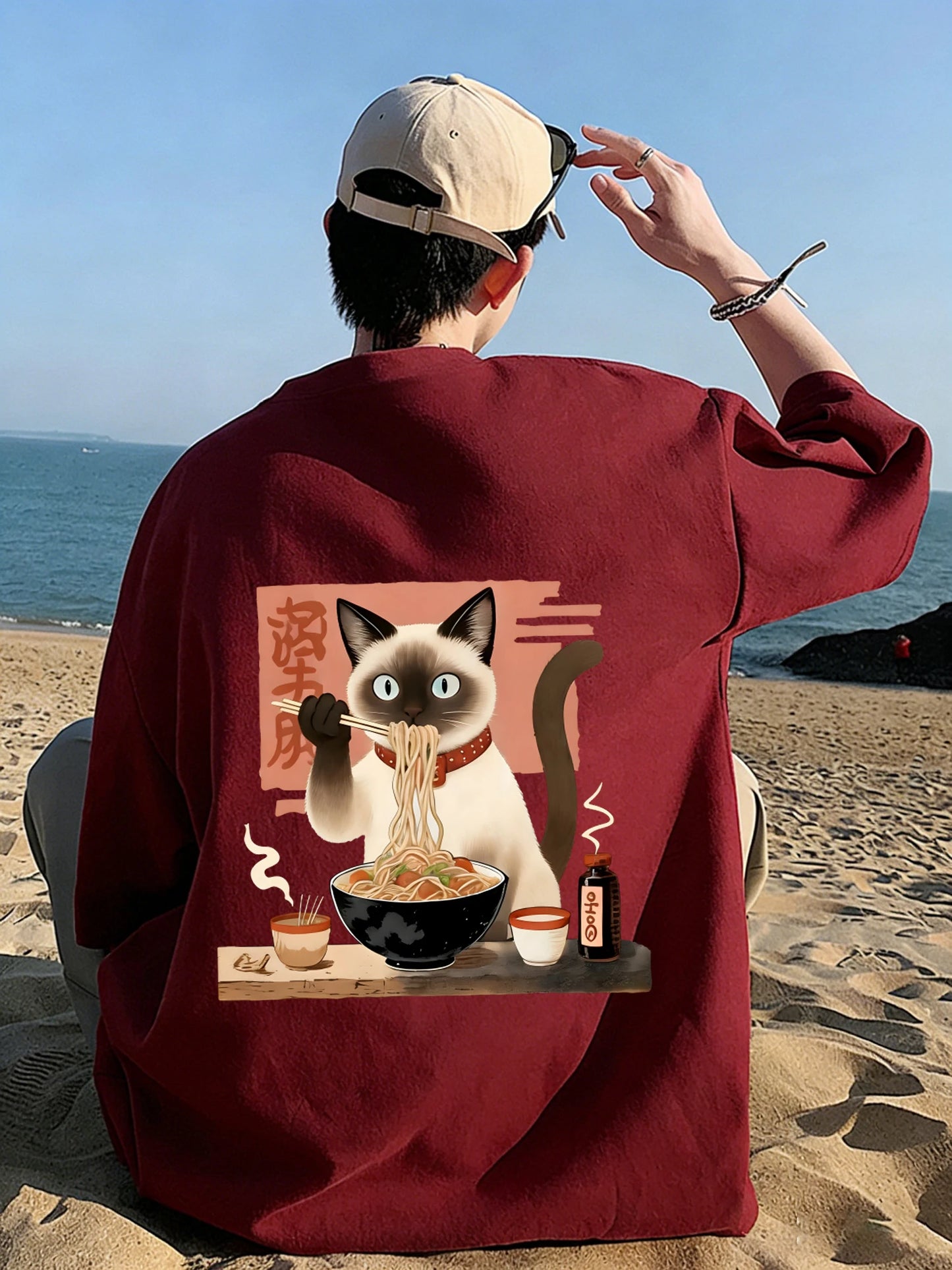 Siamese Cat Eat Noodles T-Shirt