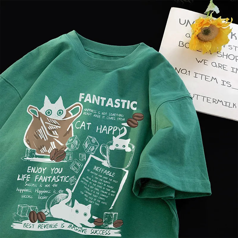 T-shirt sur le thème du chat heureux