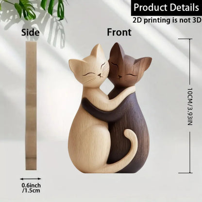 Wooden Kitten Couple Sculpture