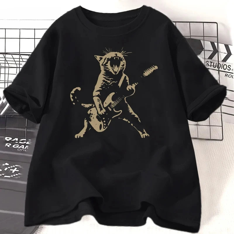 Rock Cat Playing Guitar T Shirt