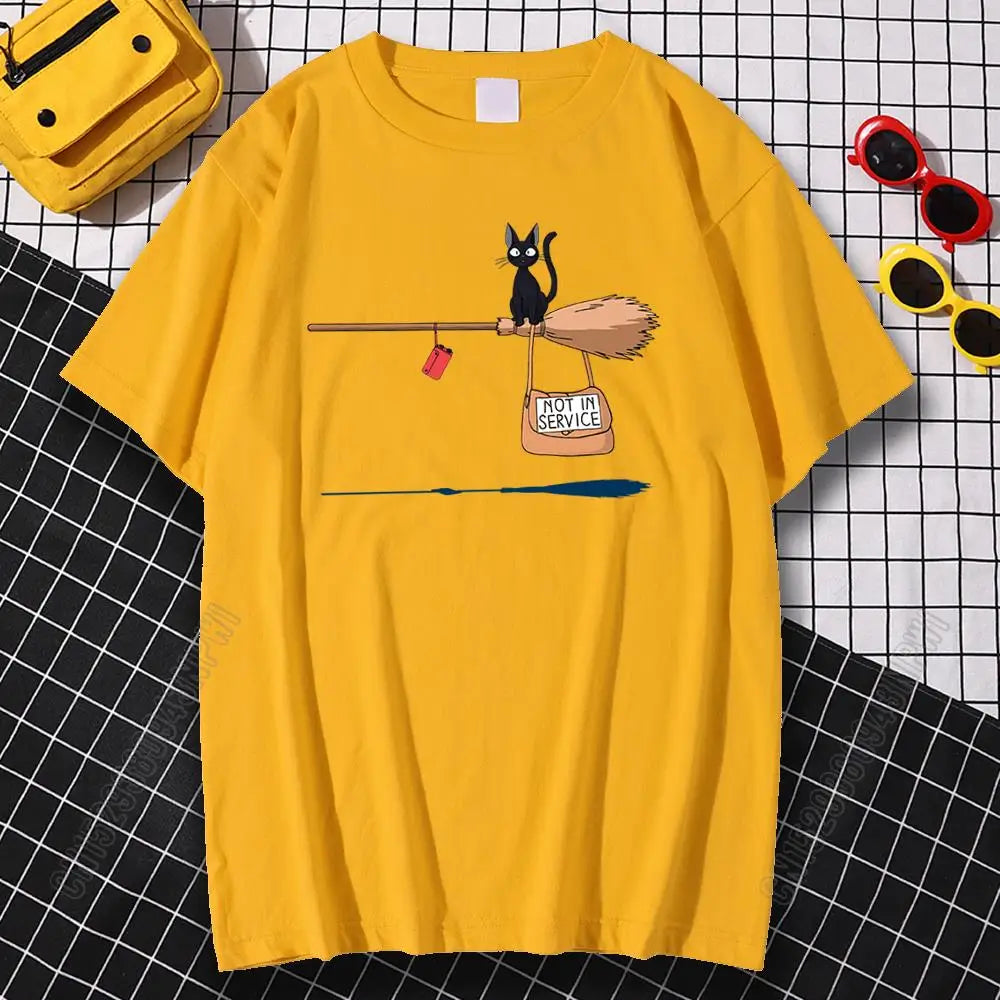 Cat On Magic Broom T Shirt