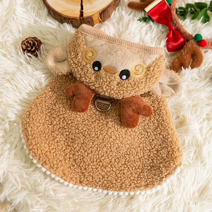 Christmas Fleece Pet Cape with Festive Character Details