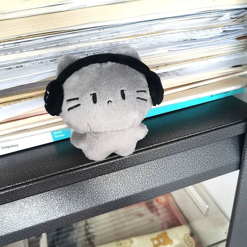 Pendentif en peluche chat casque mignon