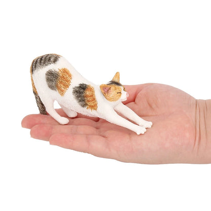 Realistic Stretching Calico Cat Figurine