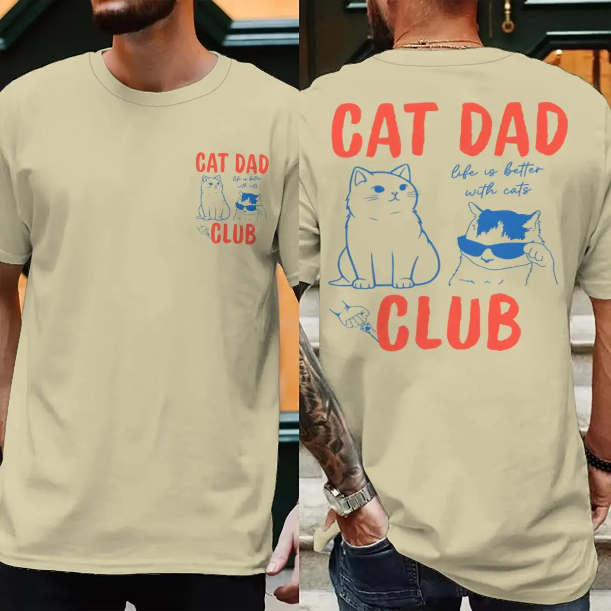 Cat Dad Club T-Shirt with Front and Back Graphics