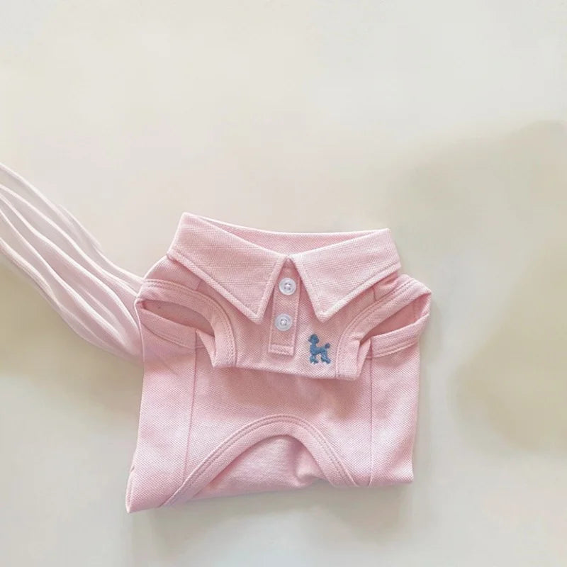 Sleeveless Cotton Dog Polo Shirt with Button Collar