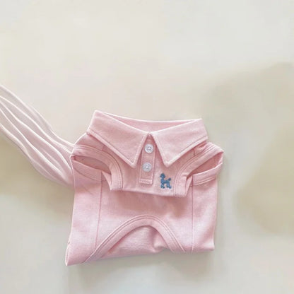 Sleeveless Cotton Dog Polo Shirt with Button Collar