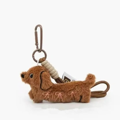 Plush Dachshund Keychain with Bow Details