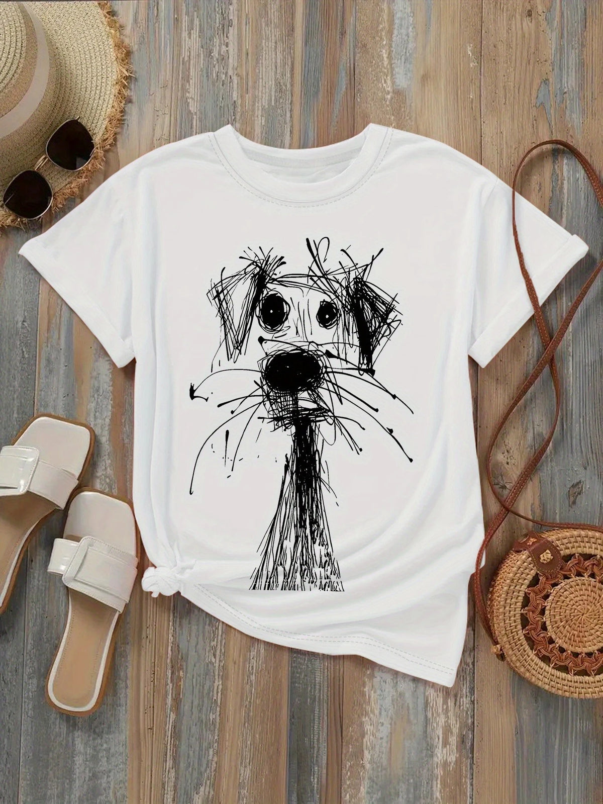 Women's Dog Sketch Graphic T-Shirt