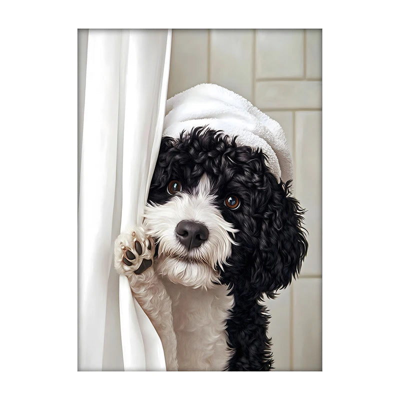 Art mural mignon de serviette de chiens de douche