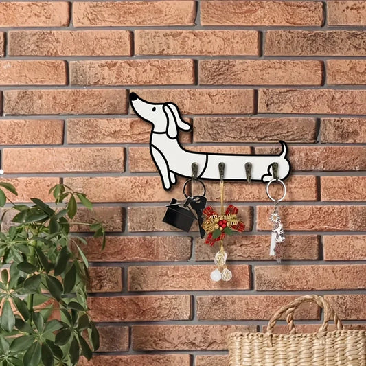 White Dachshund Wall Key Holder with Four Hooks