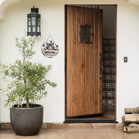 Wooden Cat Welcome Wall Decor