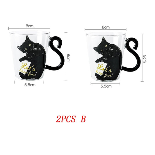2 PCS Cat Mug Glass Set