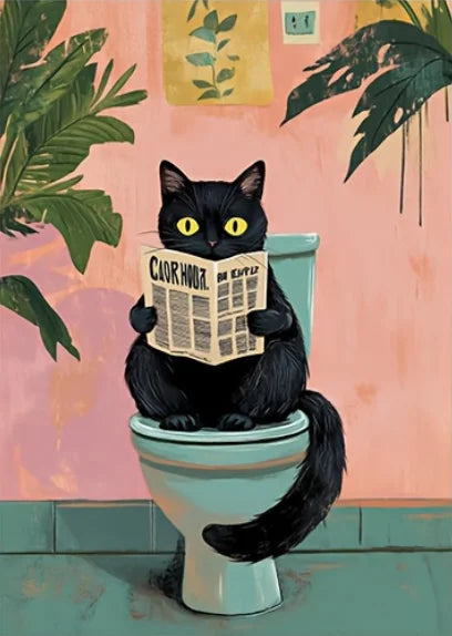 Black Cat Bathroom Wall Art Decor