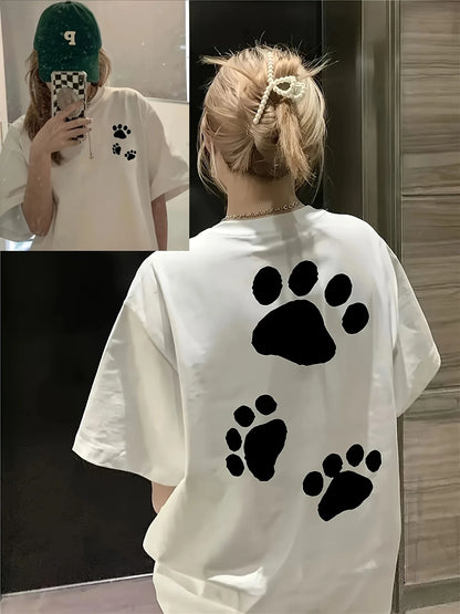 Women's Paw Print T-Shirt with Front and Back Graphics