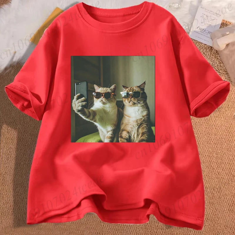 Camiseta gráfica divertida con selfie de gato