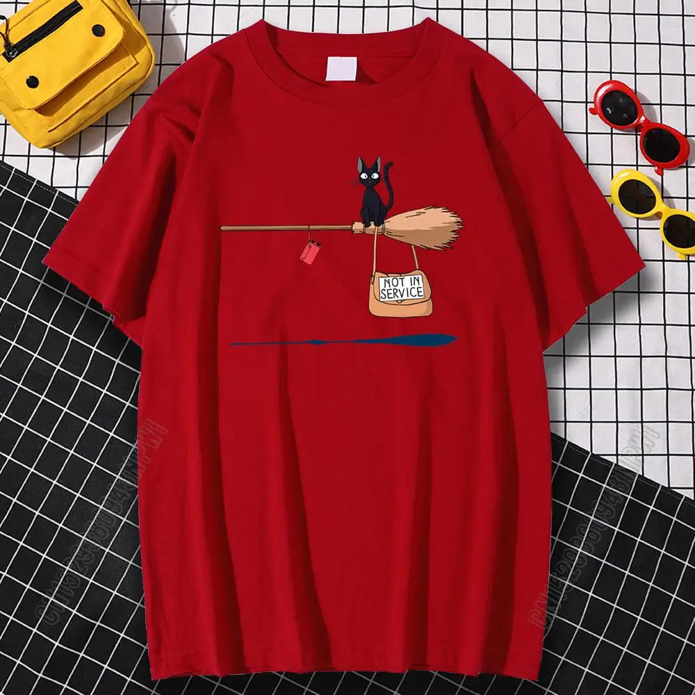 Cat On Magic Broom T Shirt