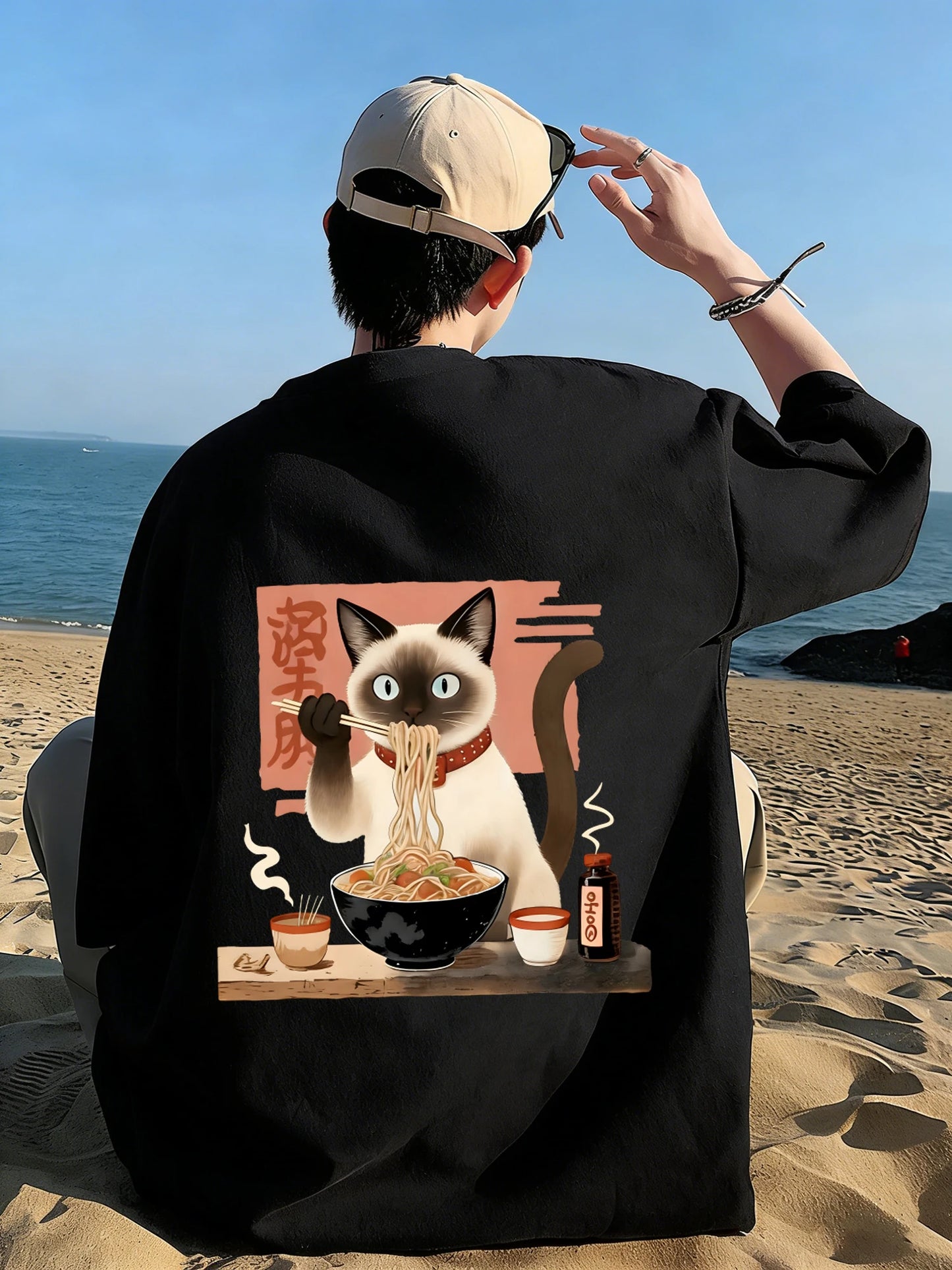 Siamese Cat Eat Noodles T-Shirt