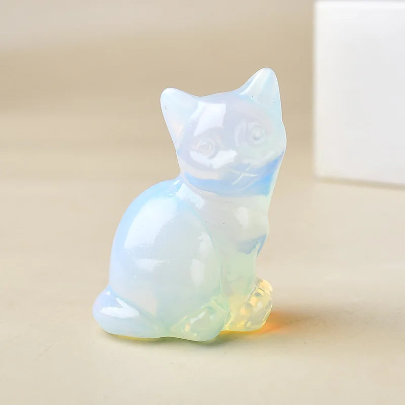 Crystal Carved Cat Decor