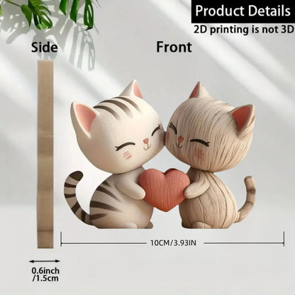 Wooden Kitten Couple Sculpture