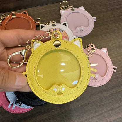 Pendentif de sac photo en cuir chat