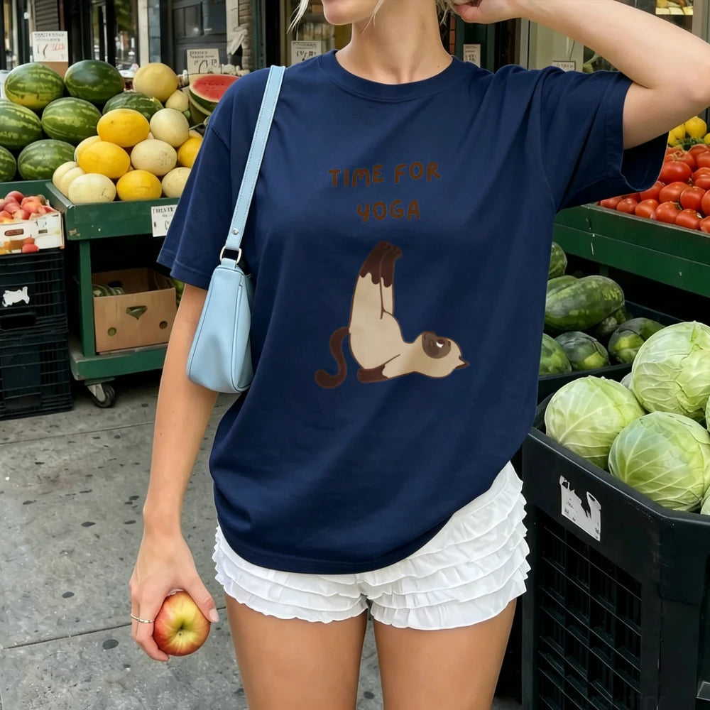 Women's Time for Yoga Siamese Cat T-Shirt