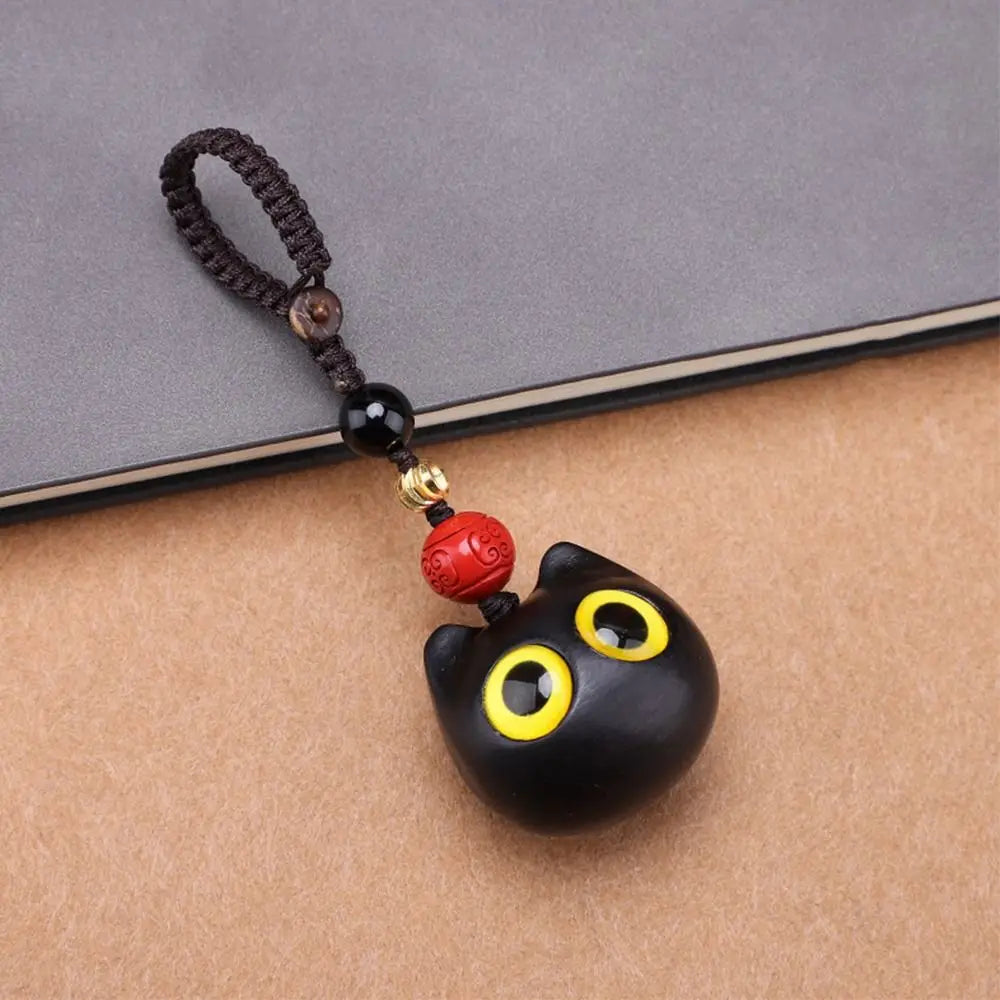 Porte-clés chat porte-bonheur en bois