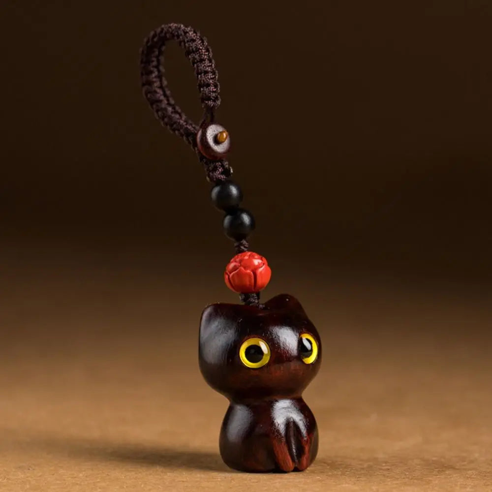 Porte-clés chat porte-bonheur en bois