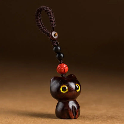 Porte-clés chat porte-bonheur en bois